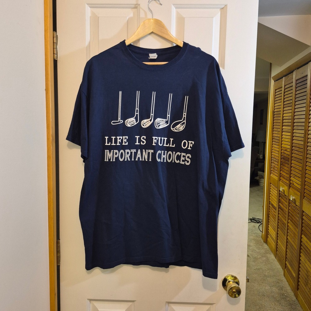 Fruit of the Loom Mens 2XL Navy Blue Golf Graphic T-Shirt‎ Important Choices Tee